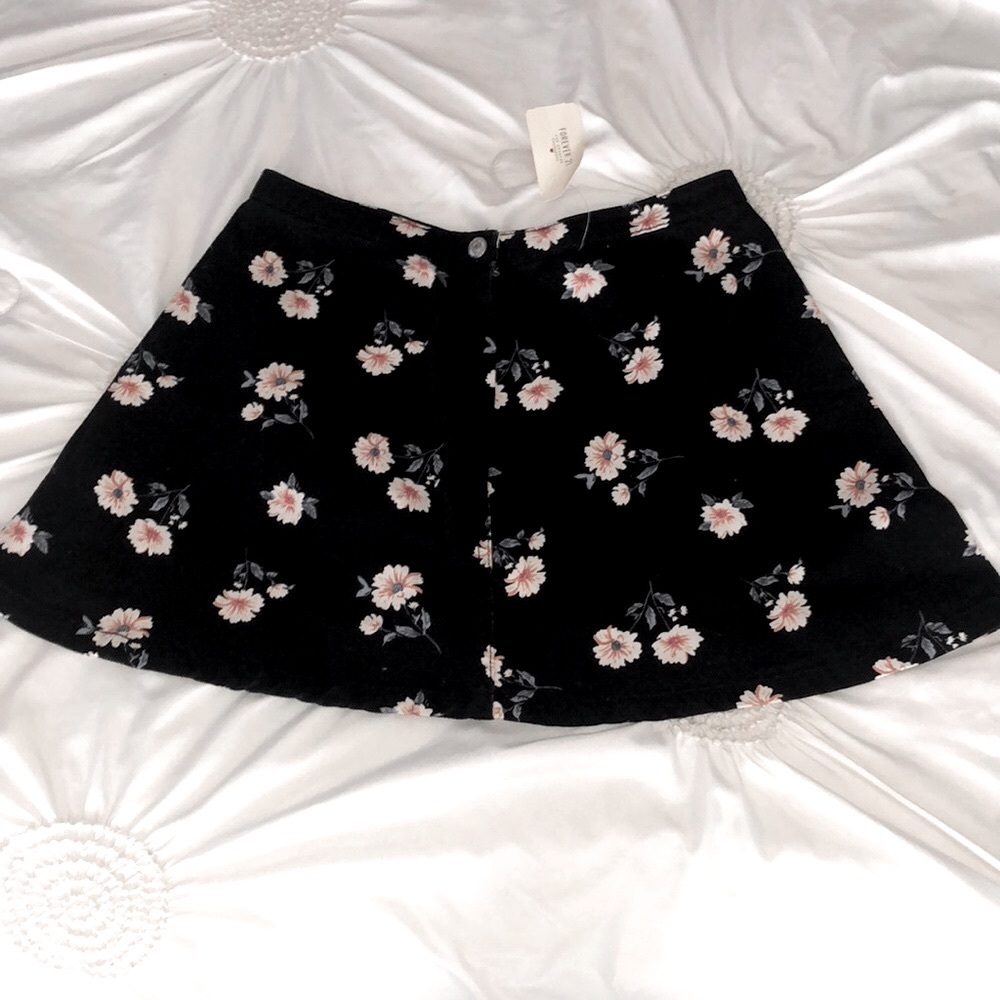 DENIM FLORAL HIGH WAIST SKATER SKIRT